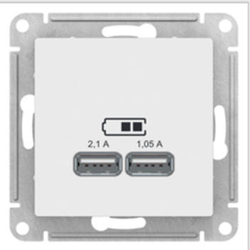 AtlasDesign  Белый  Розетка USB, 5В, 1 порт x 2,1 А, 2 порта х 1,05 А, механизм ATN000133