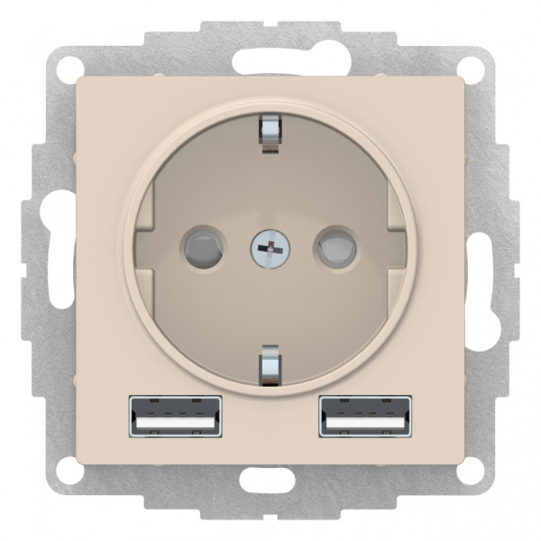Розетка механизм 16А c 2 USB A+A 5В/24А 2х5В/12А ATLAS DESIGN БЕЖЕВЫЙ ATN000230