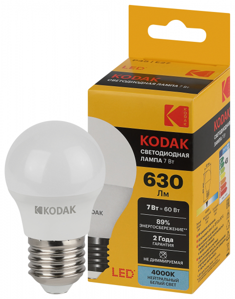 Светодиодная лампа &quot;шарик&quot; Kodak P45 7Вт 840 7Вт E27 нейтральный белый свет