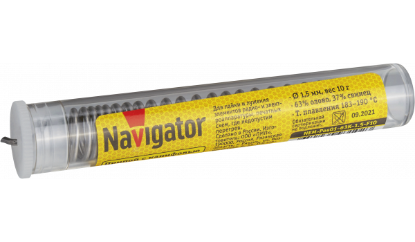 Припой Navigator 93 102 NEM-Pos01-63K-1.5-F10 (ПОС-63, колба, 1.5 мм, 10 гр)