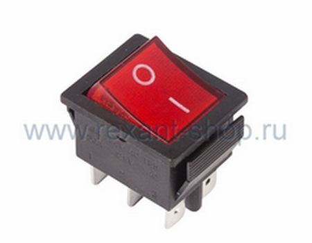 Выключатель клавишный 250V 15А (6с) ON-ON красный  с подсветкой (RWB-506, SC-767)  REXANT 36-2350