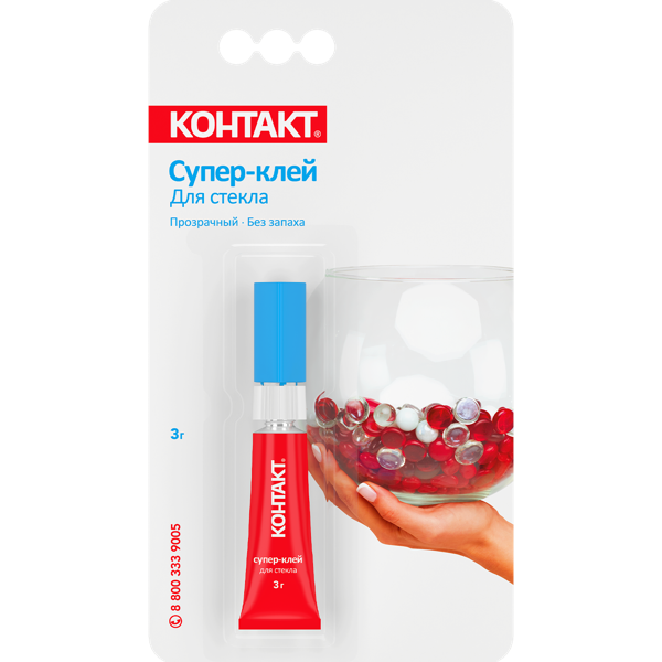 КОНТАКТ Супер-клей  Для стекла, 3 г, бл, арт. КМ 120-Б03 С, шоу-бокс 24274