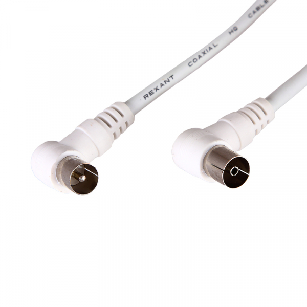 Шнур TV PLUG - TV JACK  1.5М  угловой  Белый  REXANT 18-0022