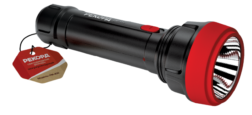 Фонарь светодиодный Рекорд PM-450 0,5Вт LED, аккумулятор 4V0,5A, черный/красный