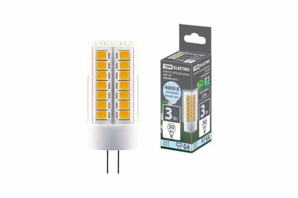 Светодиодная лампа TDM G4 3Вт 230В 4000К SMD 16x43 мм