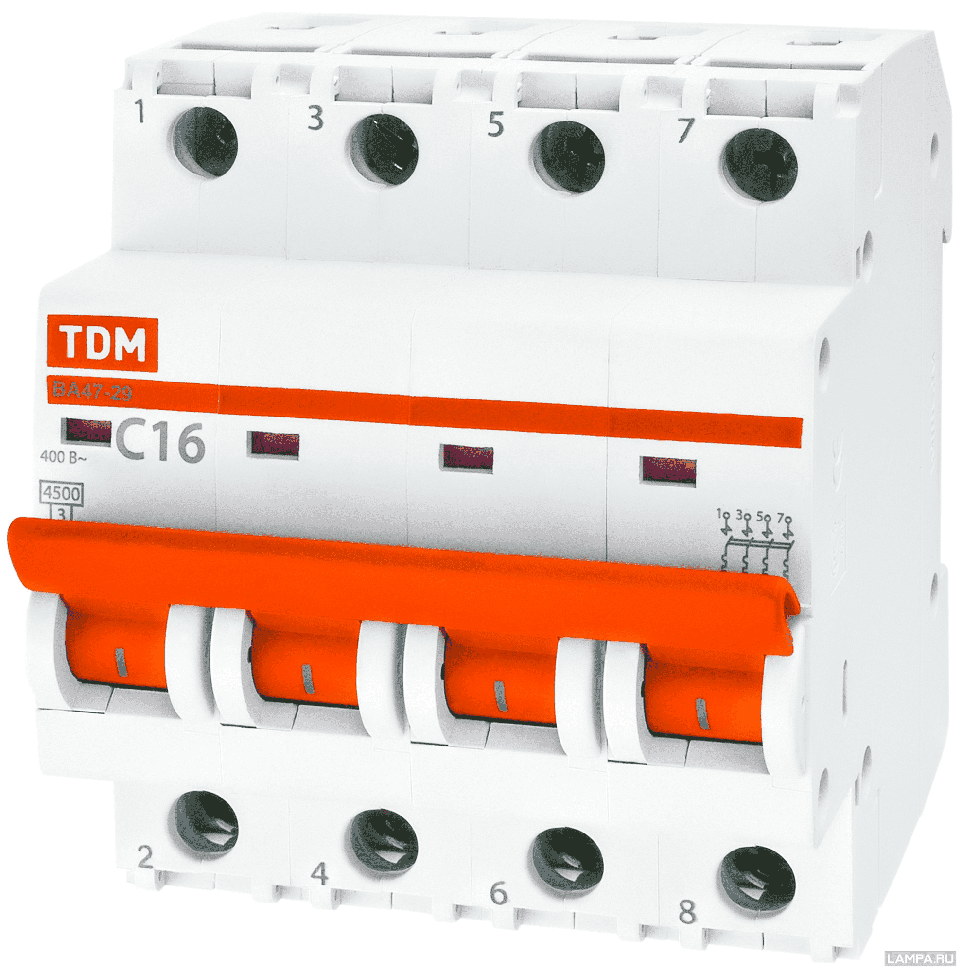 Автоматический выключатель 4П   4А характеристика С  4,5кА  TDM  ВА47-29