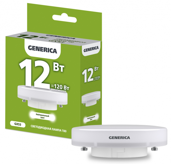 Светодиодная лампа GENERICA T80 12Вт 230В 4000К GX53