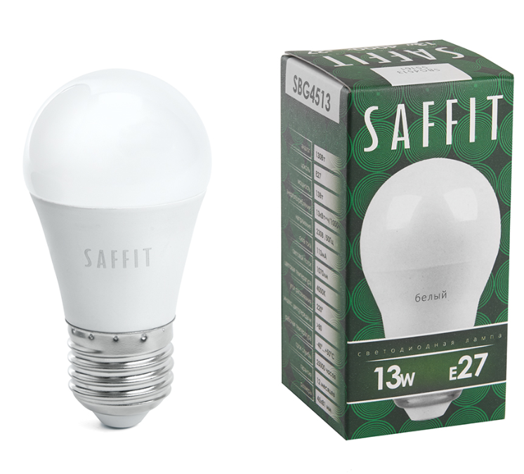 Светодиодная лампа &quot;шарик&quot;  G45 13Вт 230В 4000K E27 SAFFIT