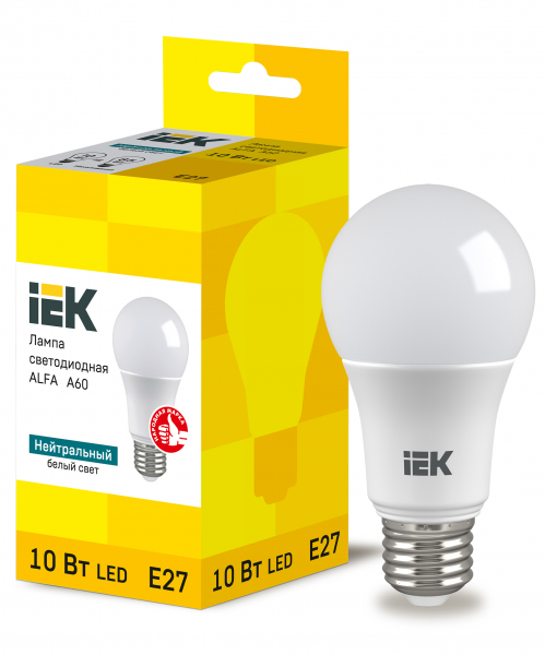 Лампа LED ALFA A60 груша 10Вт 230В 4000К E27 (6шт) IEK (кратно 6)