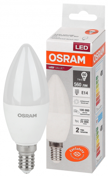 Светодиодная лампа OSRAM B60  7Вт 230В 4000К E14