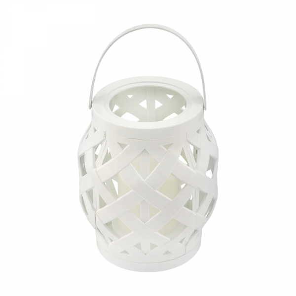 Декоративный фонарь со свечкой, плетеный корпус, белый, размер 14х14х16,5 см, цвет теплый белый 513-057