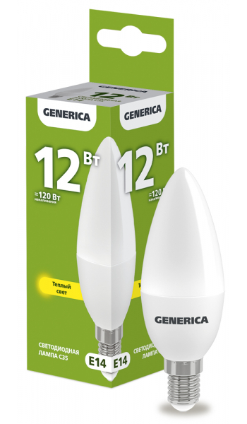 Светодиодная лампа свеча GENERICA C35 12Вт 230В 3000К E14