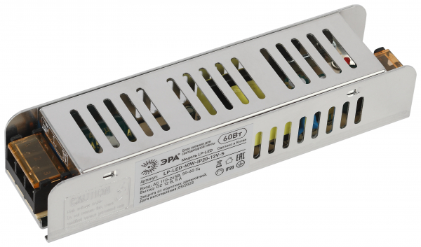 ЭРА Драйвер 12V 60Вт  IP20 160х40х32 LP-LED 60W-IP20-12V-S (кратно 1)