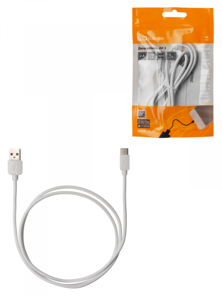 Дата-кабель, ДК 5, USB - USB Type-C, 1 м, белый, TDM