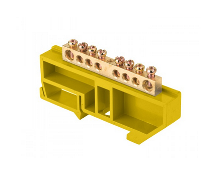 Шина нулевая 6х9мм  8 отверстий изолятор на DIN-рейку латунь желтый EKF