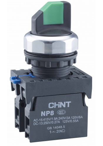 Переключатель без подсветки NP8-11X/31 BLK, 3 положения с фиксацией, чёрная 1НО+1НЗ IP65 (R)(CHINT)