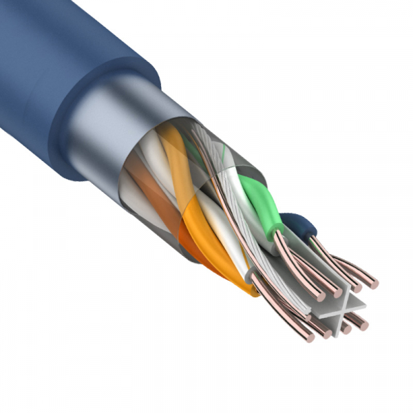 Кабель информационный U/UTP категория 6 4х2х23AWG(0,57мм) 305м (медь) PVC solid синий REXANT