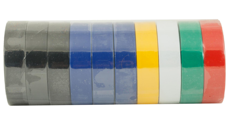 Изолента ПВХ набор 6 цветов Микс (3 шт.синяя,3 шт черная, по 1шт : желтая, белая, зеленая, красная) 15мм 20м ЕГ (кратно 10)