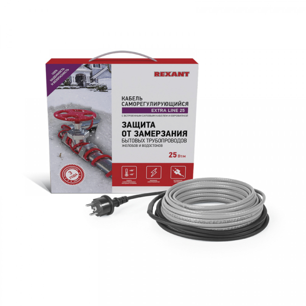 Саморегулирующийся греющий кабель на трубу  Extra Line 25MSR-PB 10M (10м/250Вт) REXANT