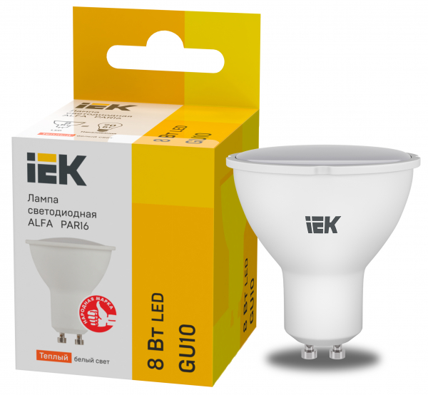Лампа LED ALFA PAR16 софит 8Вт 230В 3000К GU10 (6шт)IEK (кратно 6)