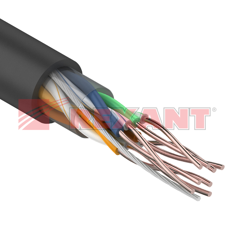 U/UTP кат.5е 4х2х24AWG(0,50мм) 305м (медь) PE OUTDOOR solid черный REXANT кабель (01-0045)