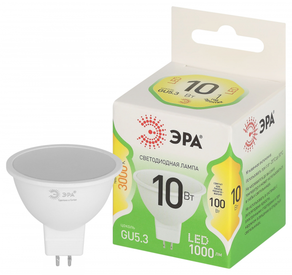 Лампочка светодиодная ЭРА GREEN LINE LED MR16-10W-830-GU5.3 GL GU5.3 10 Вт софит теплый свет (кратно 1)
