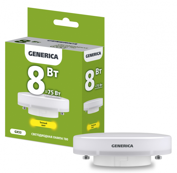 Светодиодная лампа GENERICA T80 8Вт 230В 3000К GX53