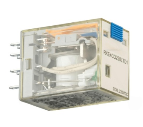 Реле RKE4CO220LTD1, 4CO, 5A(250VAC/30VDC), 220VDC, мех. индикация, тест-кнопка с блокировкой, диод +A1/-A2, LED