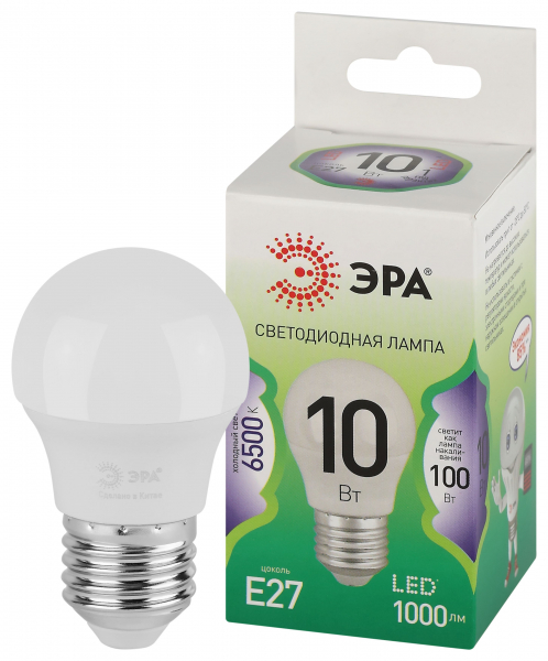 Лампочка светодиодная ЭРА GREEN LINE LED P45-10W-865-E27 GL E27 10 Вт шар холодный свет (кратно 1)