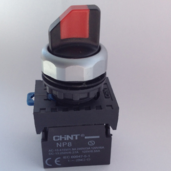 Переключатель без подсветки NP8-11X/21 RED, 2 положения с фиксацией, красная 1НО+1НЗ IP65 (R)(CHINT)