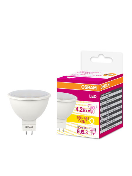 Светодиодная лампа OSRAM MR16 4,2Вт 12В 3000К GU5.3