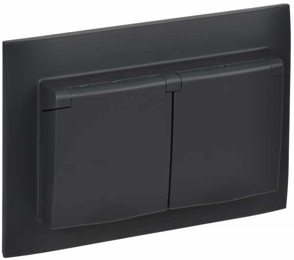 Розетка двухместная и крышкой 16А SKANDY в сборе IP44 SK-R12G ГРАФИТ IEK