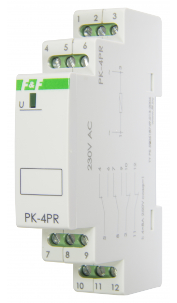PK-4PR/230  230В АС, 8 А, 2 переключающих, 2 размыкающих, 1 модуль, монтаж на DIN-рейку  EA06.001.032