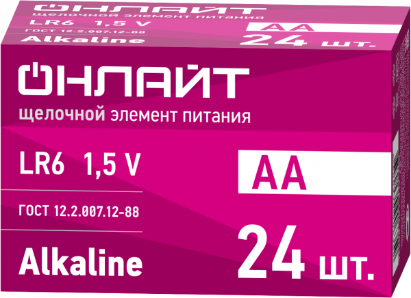 Элемент питания ОНЛАЙТ 90 635 OBT-ALK-LR6-BOX24 (кратно 24)