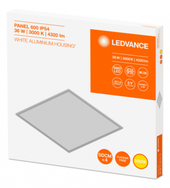 Светильник ДВО-36Вт 600х600 3000K 4320Лм IP54 опал белый LEDVANCE PANEL 600 36WI3000K OP IP54