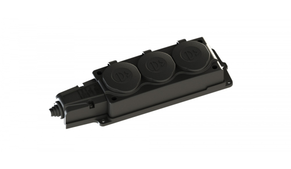 Колодка 3 гнезда Каучук IP44 с заземлением 16А 250В MULTISET Черная Systeme Electric MST4103BK
