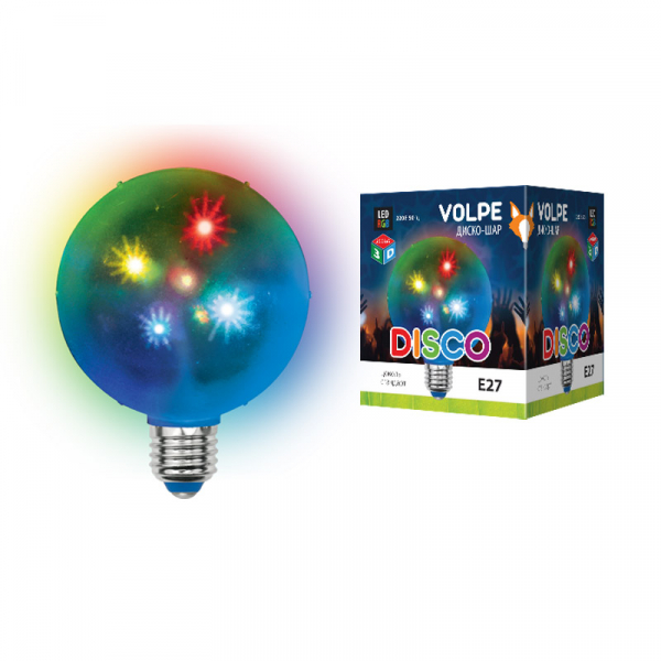 ULI-Q310 1,5W/RGB/Е27 ДИСКО ШАР 3D Светодиодный светильник. Свечение 3D звёзды. 220В. Диаметр 10см. ТМ Volpe.