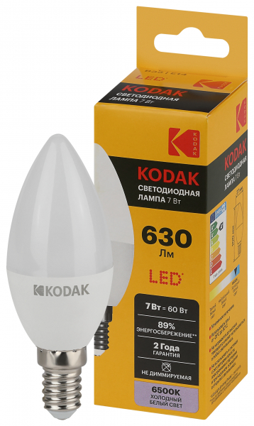 Светодиодная лампа свеча Kodak B35 7Вт 865 E14 свеча холодный дневной свет