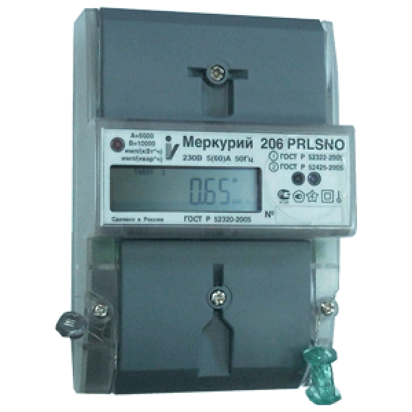 Счетчик однофазный однотарифный Меркурий 206 PRNO 5-60А DIN, ЖКИ RS-485