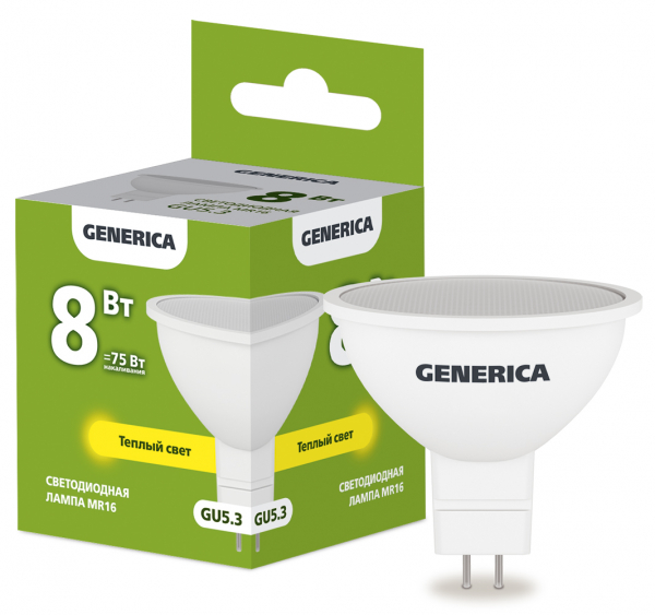 Светодиодная лампа GENERICA MR16 софит 8Вт 230В 3000К GU5.3