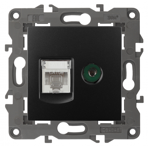 Розетка RJ45+TV IP20 ЭРА Elegance Антрацит 14-3110-05