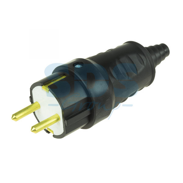 Вилка с заземлением Каучук 16А IP44 Черная PROCONNECT 11-8506