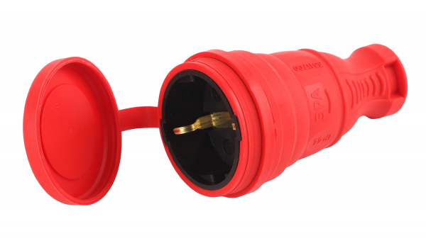 Розетка прямая с заземлением Каучук 16А IP44 с крышкой Красная R8-RED-IP44 ЭРА Б0044548