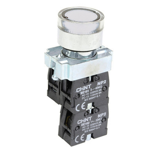 Кнопка управления NP2-BW3165 плоская, белая, 1НО+1НЗ, AC/DC230В (LED), IP40 (R) (кратно 10)
