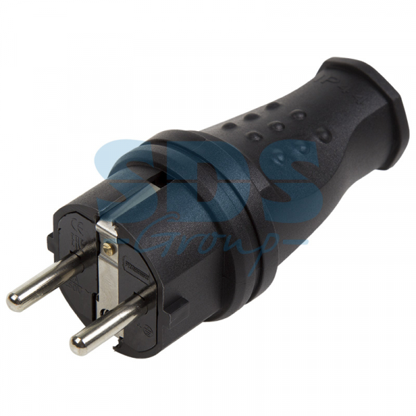 Вилка с заземлением Каучук 16А IP44 Черная PROCONNECT 11-8521