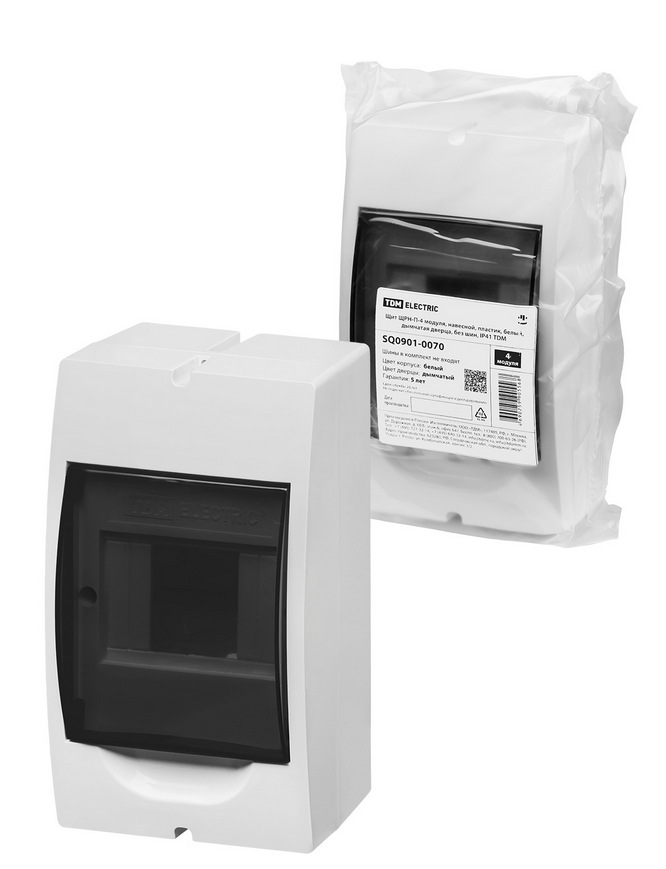 Щит ЩРН-П-4 модуля, навесной, пластик, белый, дымчатая дверца, без шин, IP41 TDM