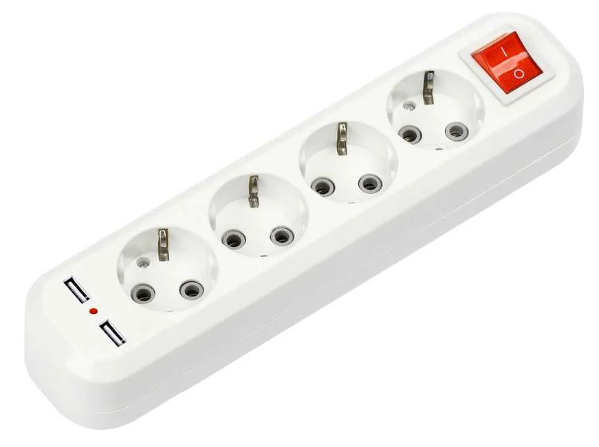 Колодка 4 гнезда с заземлением 16А 220В 3500Вт с выключателем +2хUSB УЗВ-4USB-GRAND Белая IN HOME 5340