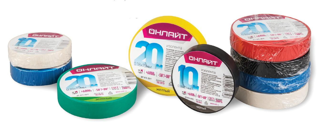 Изолента ПВХ зеленая 15мм 10м ОНЛАЙТ 61 880 OIT-B15-10/G (Китай)