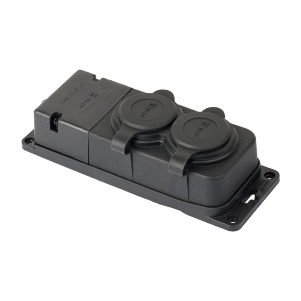 Колодка 2 гнезда Каучук IP44 с заземлением 16А 230В PRO Черная EKF RPS-018-16-230-44-r