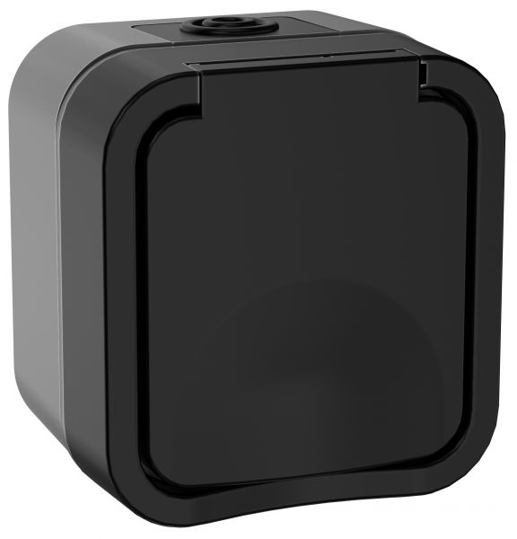 Розетка одинарная с заземляющими контактами с крышкой 16А IP55 TORS TS120 ГРАФИТ IEK